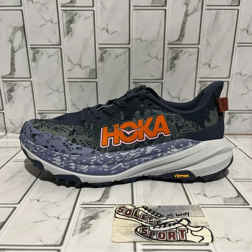 New Hoka One One Speedgoat 6 Hiking Trail Running Shoes Purple Blue Grey Womens